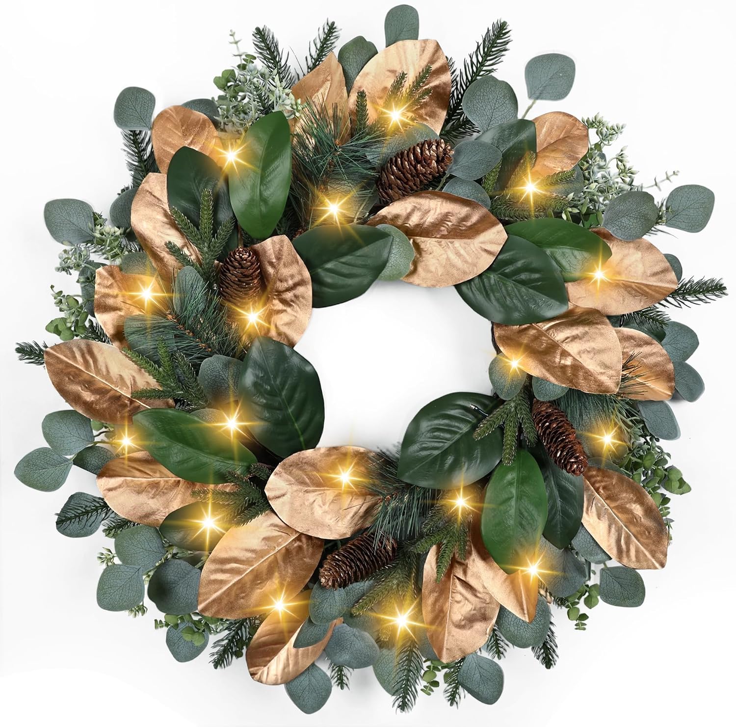 26 Inch Battery Operated Christmas Wreath Lighted Door Cedar Wreath Prelit