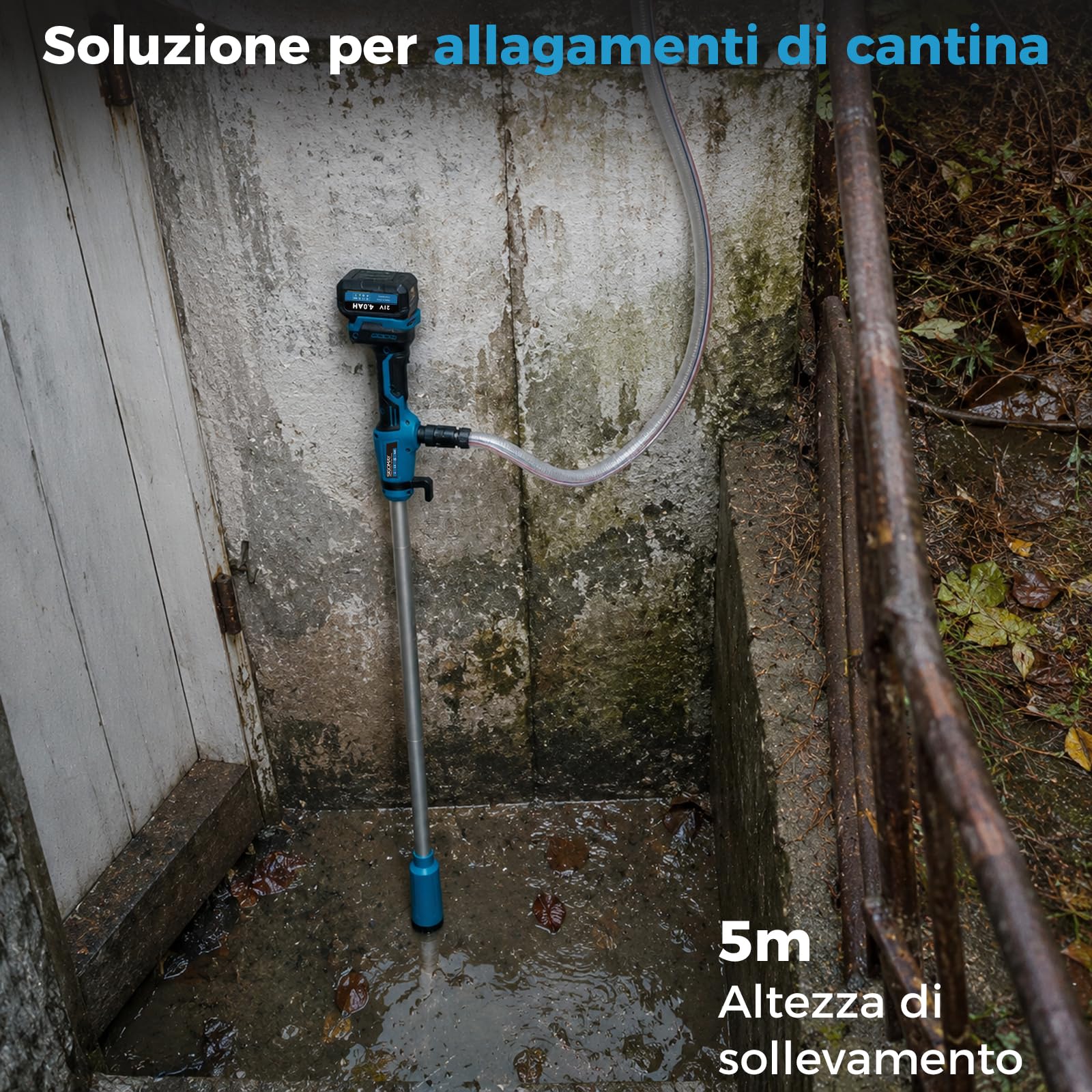 Pompa di Trasferimento Cordless, con 2x Batterie 4.0Ah, Pompa Travaso Elettrica con Display Digitale e Arresto Automatico, 2725 L/h, per Diesel, Acqua, Giardino, IBC