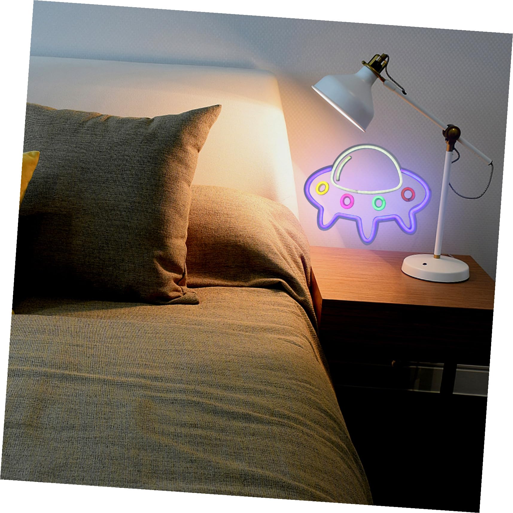 LIFKOME Lámpara LED Neón Creativa Forma de Nave Espacial Luz Ambiental USB para Decoración de Salón y Fiesta Original y Cálida