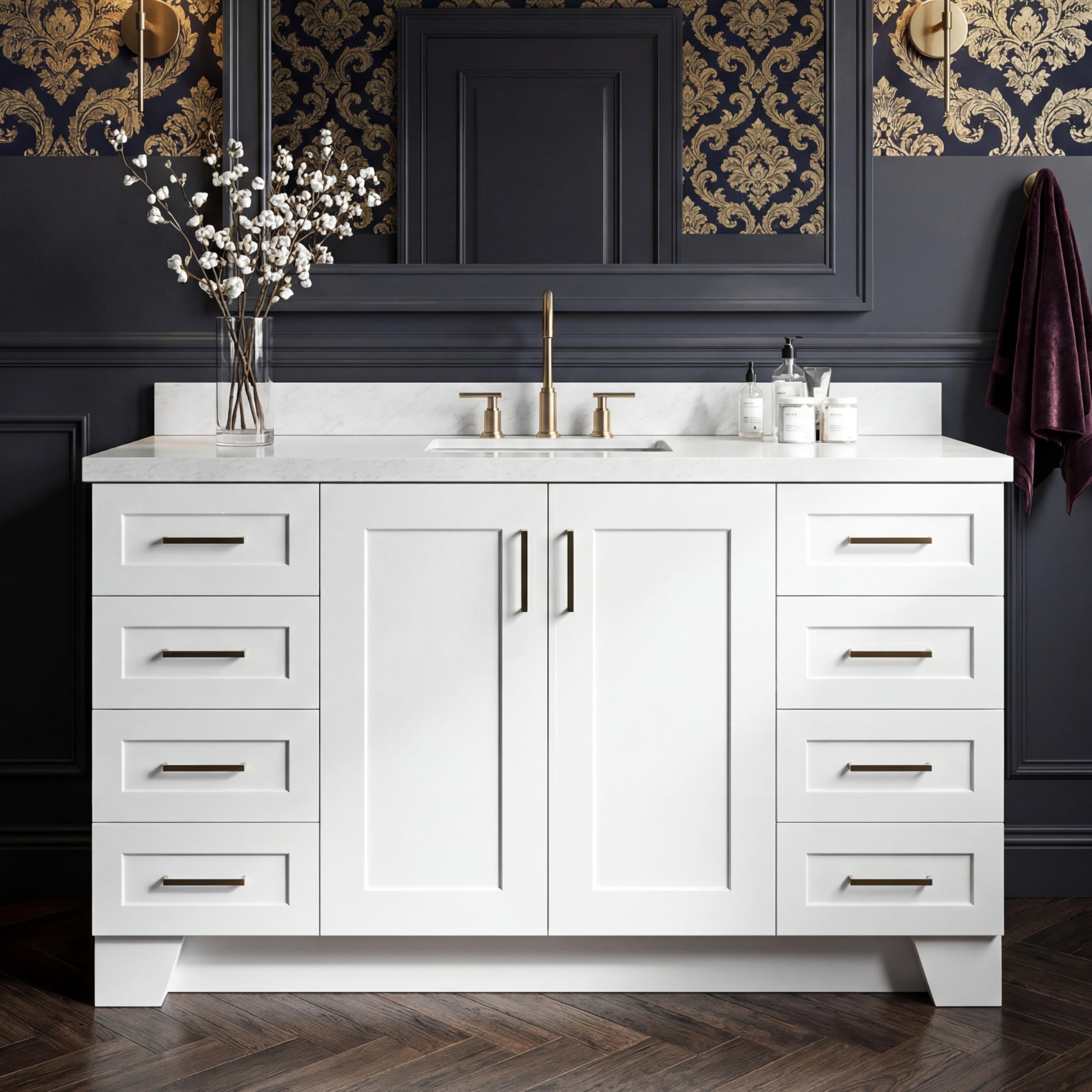 DKB Emilia 60 Inch Bathroom Vanity Single Sink with Carrara Marble