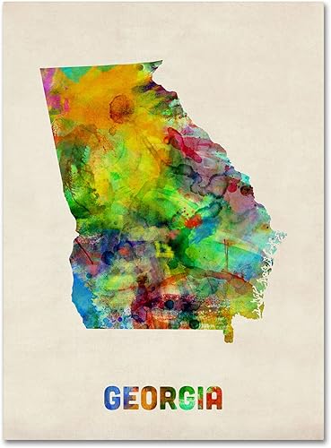 Mapa de Georgia por Michael Tompsett, arte de pared en lienzo de 18 x 24 pulgadas