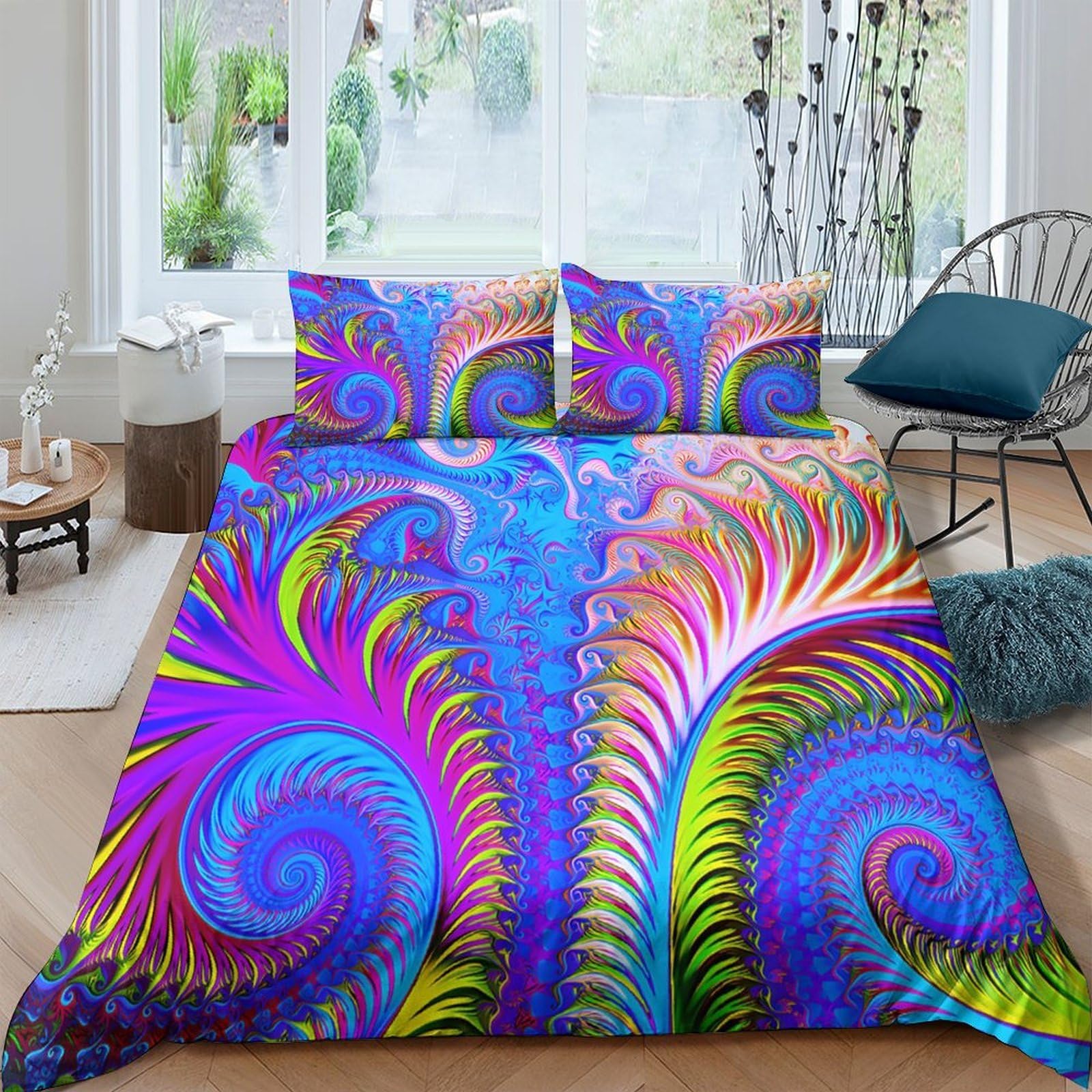 Ctjqhvkz Style-4 3D Printed Psychedelic Spiral Fitted Sheet Microfiber Soft Colorful Abstract Mattress Cover For Bedroom Home Decor Single（135X200cm）