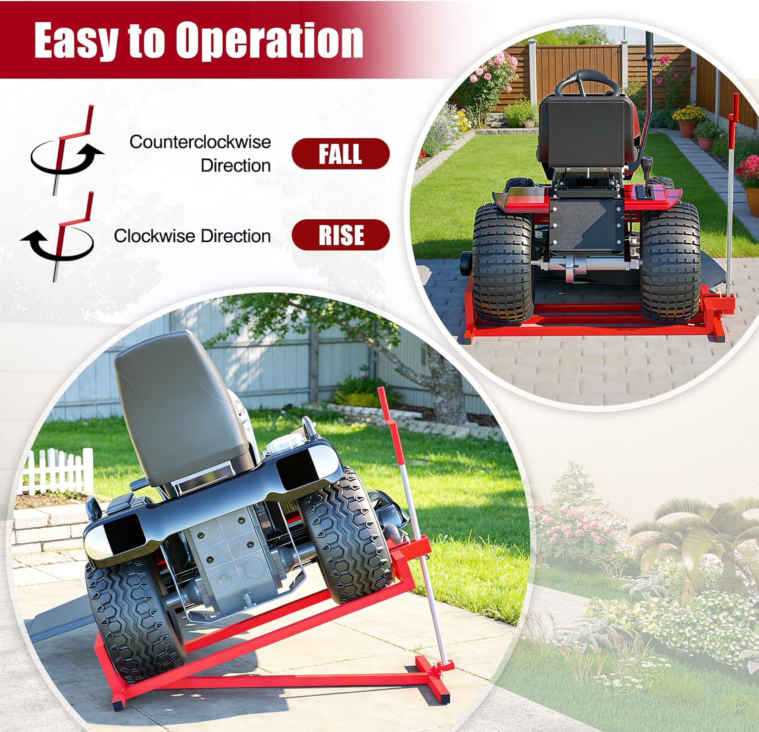 Lawn Mower Lift Jack -Lifting Platform 880 Lbs Capacity for Garden Tractors and Lawn Mowers with Manual Handle & Power Tool Extension Handle (Red)