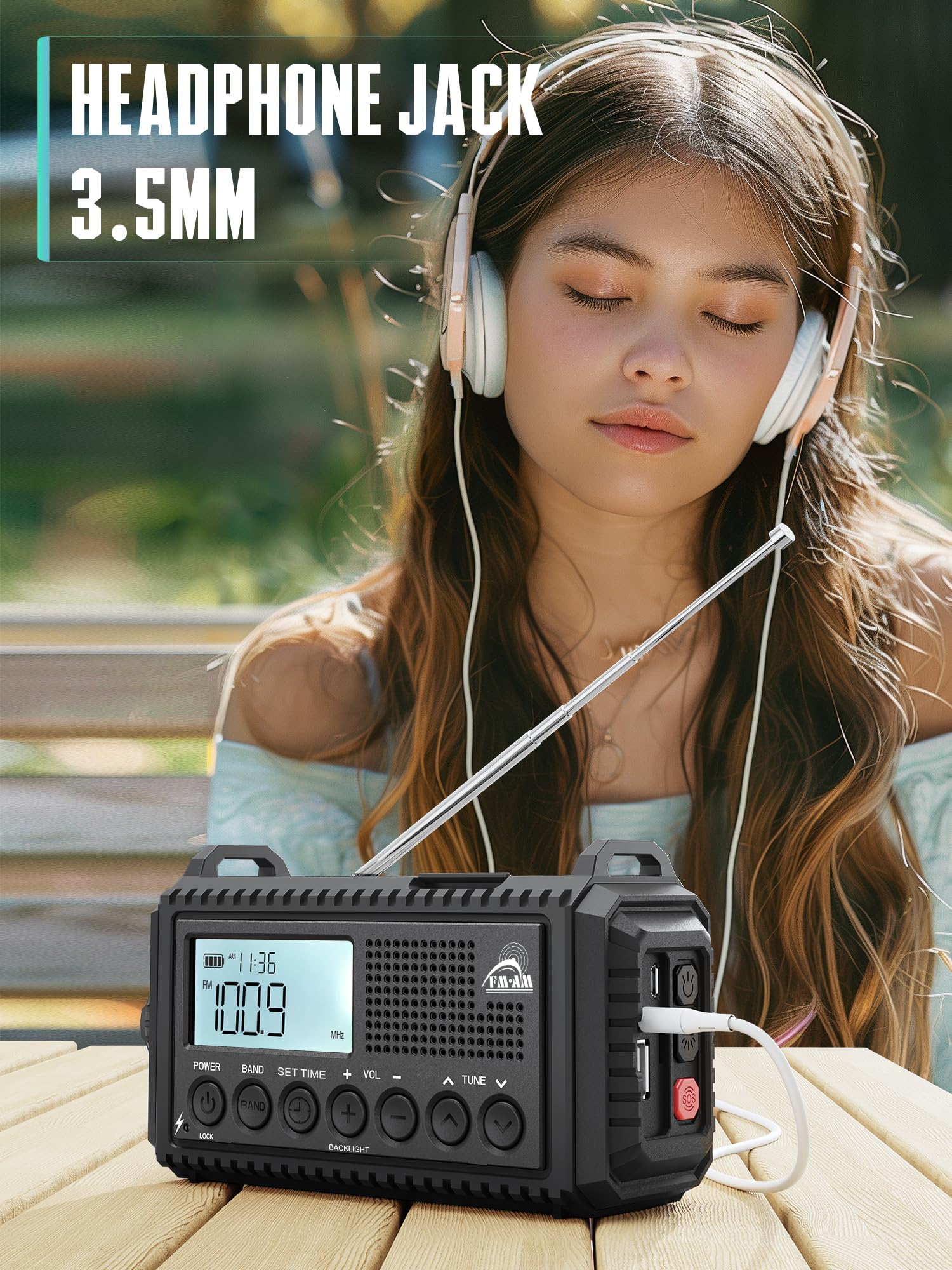Kurbelradio mit Solar & 12000mAh Powerbank | AM/FM/SW Notfallradio, USB-C Handyladung, SOS-Alarm, Taschenlampe & Leselampe | Radio mit Weltempfänger | Wasserdicht, Tragbar für Camping, Outdoor,Schwarz