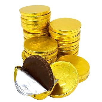 Chocolate Gold Coins Half Dollar Size 8 oz. Bag Approx. 32 Coins Individually Gold Foil Wrapped. St. Patricks Day