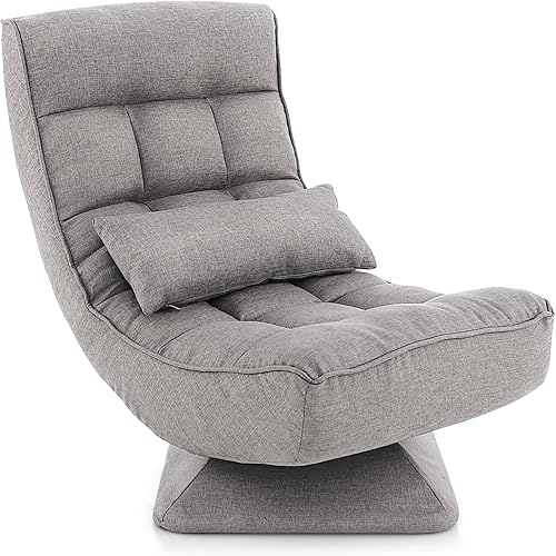 Miniatura 10 de Giantex Silla de suelo giratoria ajustable, silla de videojuegos de 5 posiciones con base giratoria, marco de acero, almohada lumbar de masaje,