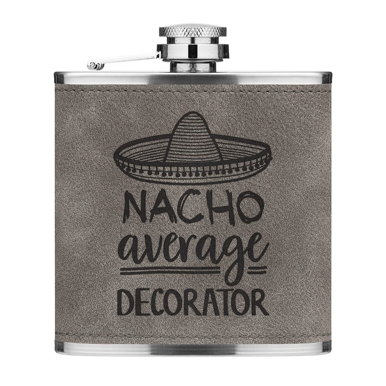 Nacho Average Decorator 6oz PU Leather Hip Flask Grey Luxe
