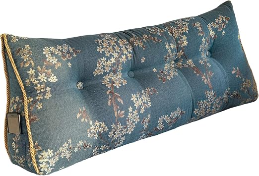 Long Headboard Wedge Pillow Queen XXL Luxurious Bolster Pillow for Bed Couch Daybed Large Back Support Backrest Cushion for Sitting up in Bed Blue
