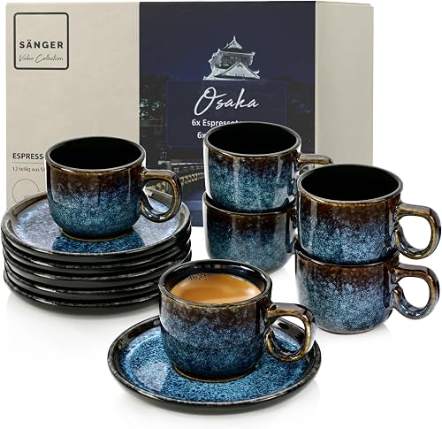 SÄNGER Osaka Espressotassen Set Steingut 12tlg Mokka Tassen 6 Personen