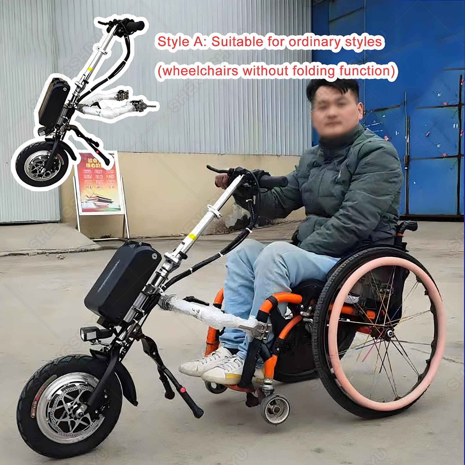 500w Silla Ruedas Eléctrica Accesorio para Silla Ruedas,Dispositivo De Tracción para Silla Ruedas,Autonomía hasta 65km,Ajuste 3 Velocidades Bicicleta Eléctrica para Discapacitados A