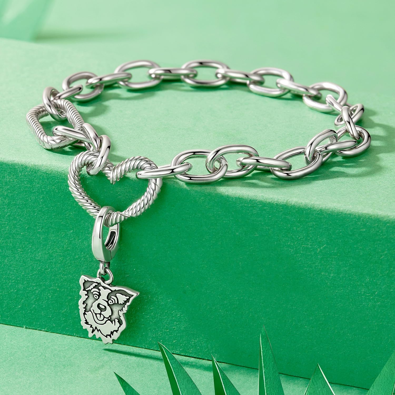 Charm Bracciale con ciondolo a forma di cane, per bracciale e collana, in argento 925, con chiusura a clip, per donne, cuccioli, gioielli di compleanno