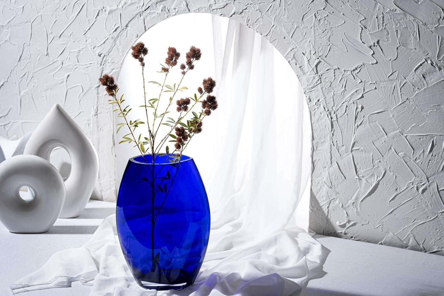 Barski - Handmade Glass - Oval Shaped vase - Cobalt - 12" H (12 Inches High) Made in Europe