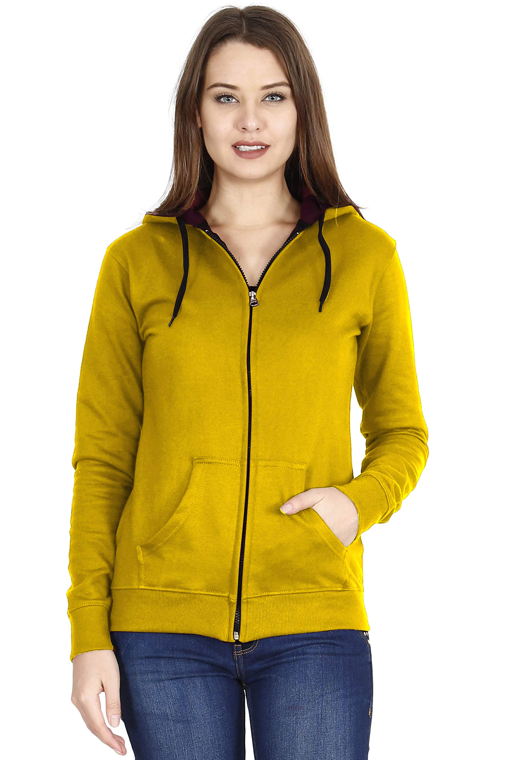 FLEXIMAAWomen's Cotton Full Zipper Sweatshirt Hoodies with Kangaroo Pocket