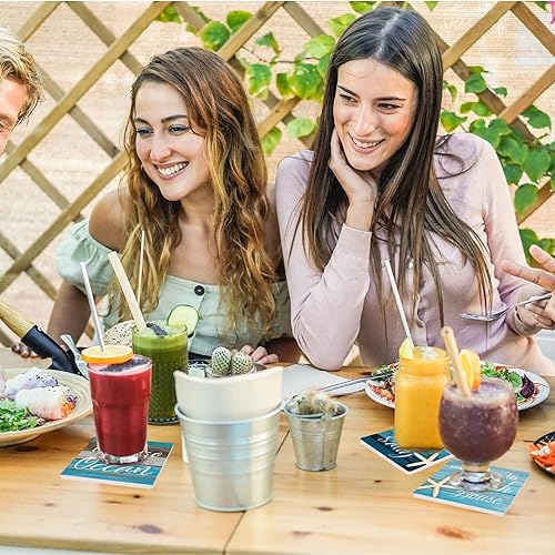 Miniatura 4 de Whaline Juego de 6 posavasos para bebidas, estilo granja, absorbente, cuadrado, para verano, playa, playa, posavasos de cerámica para tazas, tazas,