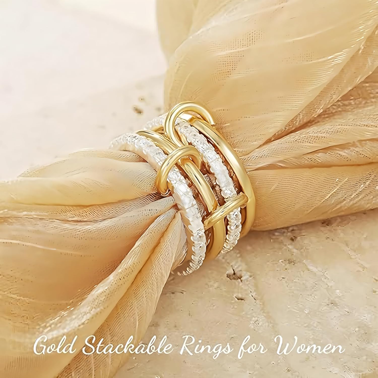 14K Gold Plated Stackable Rings Non-Tarnish CZ Cubic Zirconia Gold & Silver Interlocking Design Trendy Chunky Band for Jewelry Gift for Women Plain Silver 7 image 7 of 8 B0F4K5CPVR