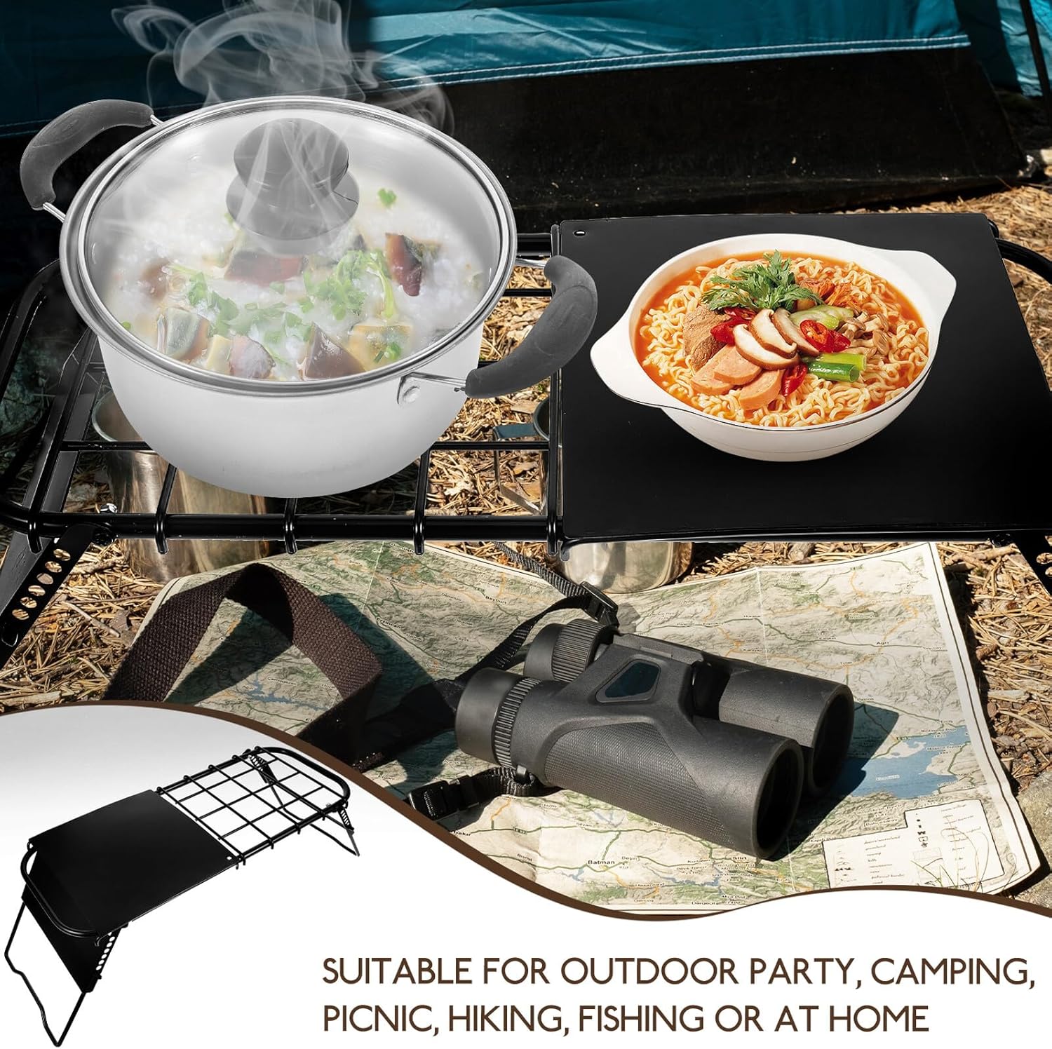 Portable Folding Camping Table Small Metal Outdoor Grill Table Adjustable Height Mesh Top for Hiking Beach BBQ Picnic