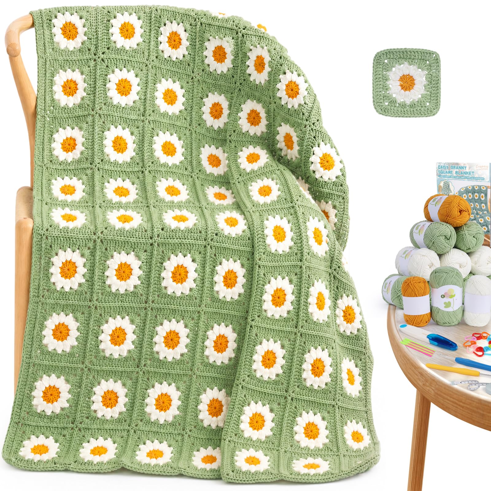 Coopay Häkelset für Anfänger und Erwachsene, Großes Granny Square Decken Set