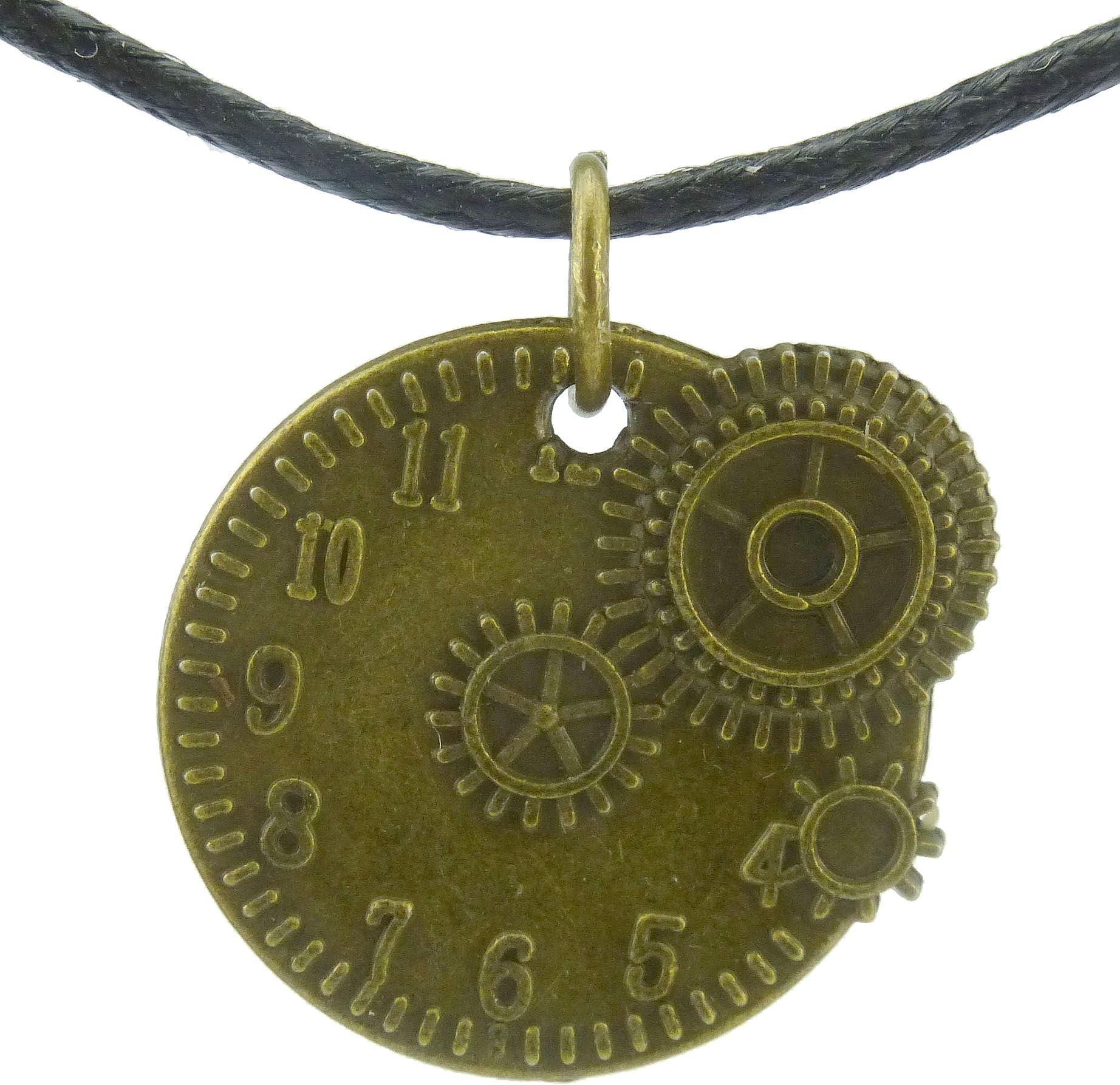 2pcs Bronze Time Wheel Gear Heart Pendant 17" Collar Choker Short Necklace 11267