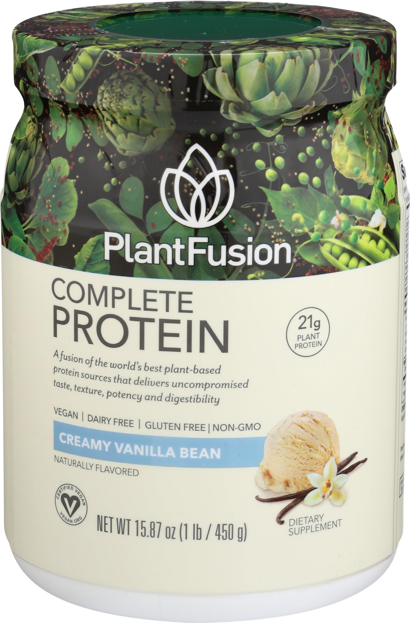 PlantFusion Complete Vegan Protein Powder - Plant Based Protein Powder With BCAAs, Digestive Enzymes and Pea Protein - Keto, Gluten Free, Soy Free, Non-Dairy, No Sugar, Non-GMO - Vanilla Bean 1 lb