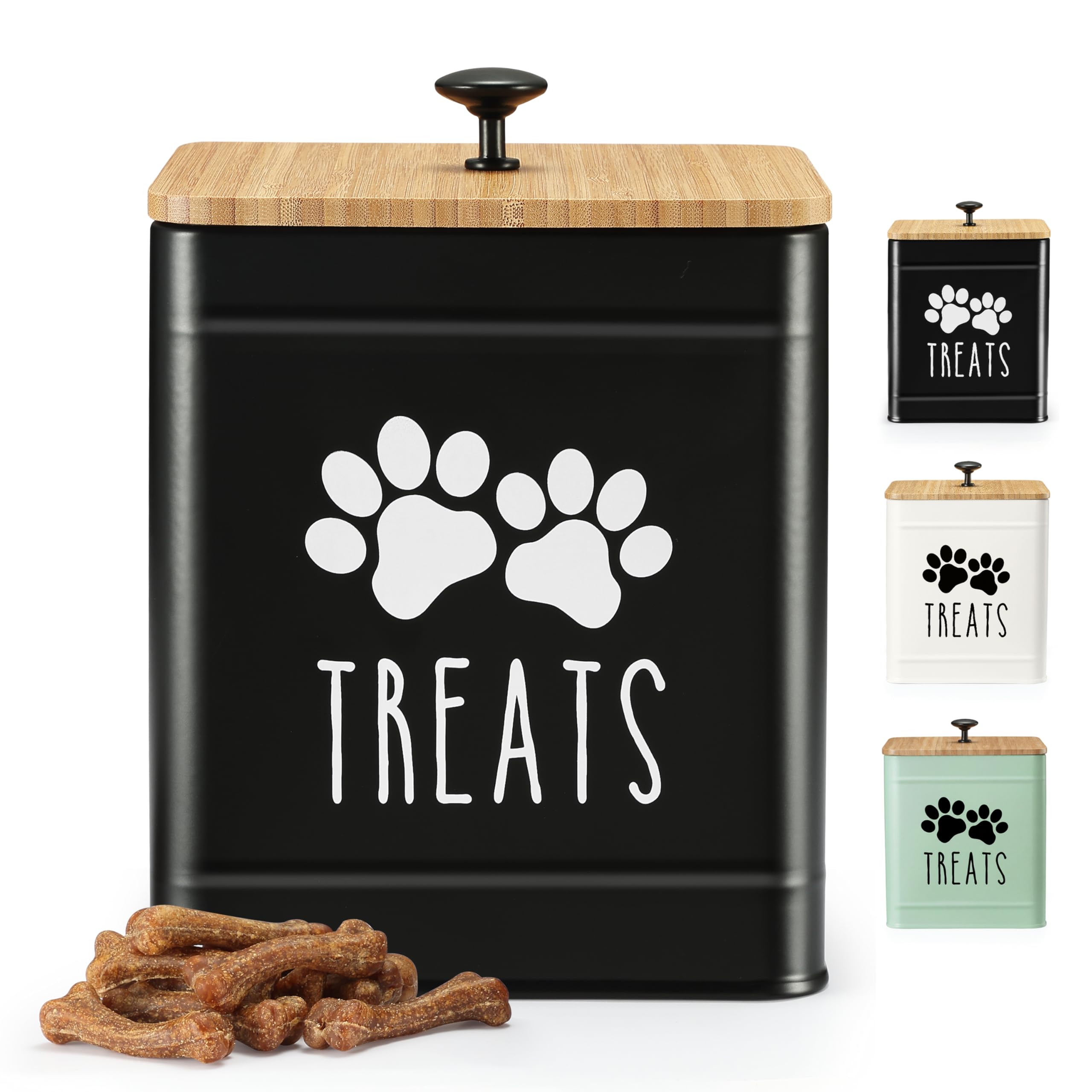 Perfnique Black Dog Treat Container, Airtight Dog Treat Jar, Dog Cookie Jar For Kitchen Counter, Pet Treat Container, Dog Food Storage, Treat Jars For Pets, Cat Treat Container, 8.2X6.2 (Black)