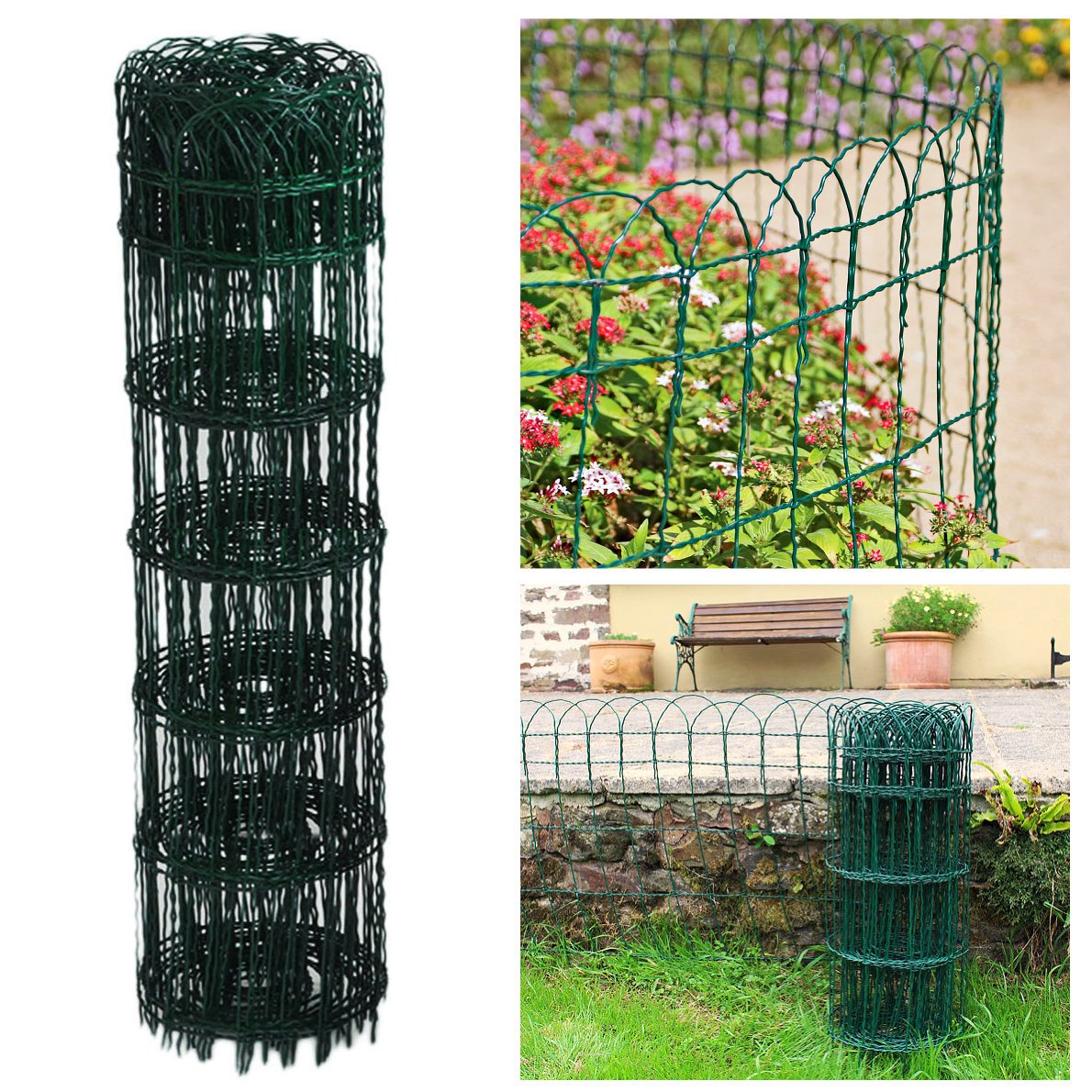 950mm x 10m Garden Border Fence Green PVC Coated Galvanised Wire Lawn Edge Fencing by True Products
