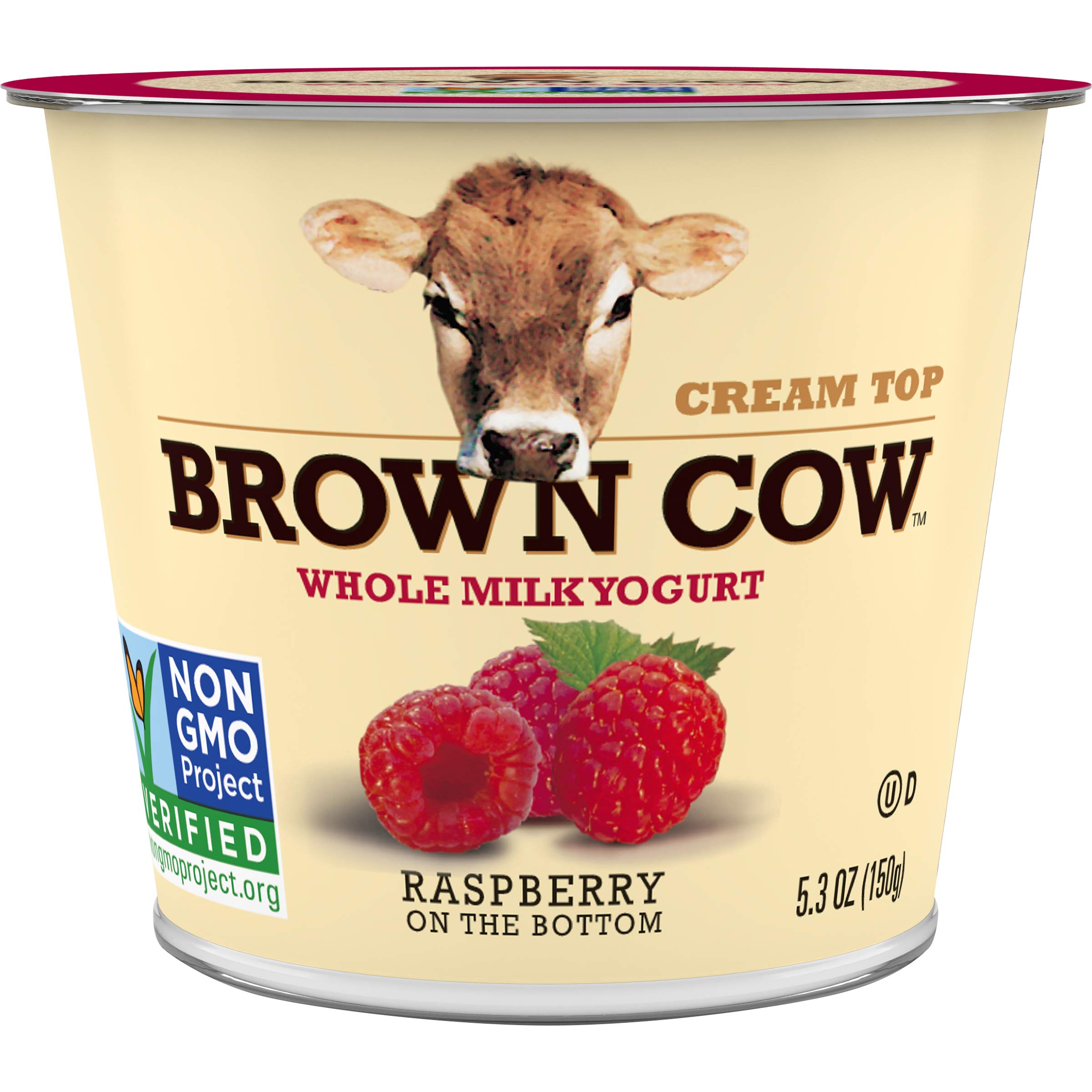 Brown Cow Cream Top Raspberry on the Bottom Whole Milk Yogurt 5.3 oz. Cup