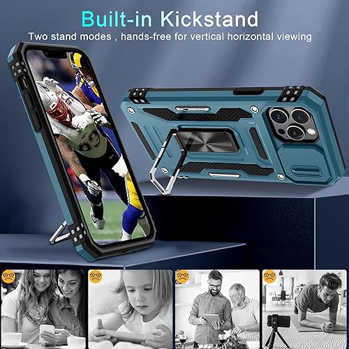 Miniatura 4 de DEERLAMN Funda para iPhone 13 Pro Max con cubierta deslizante para cámara + protector de pantalla (1 unidad), soporte de anillo giratorio de grado