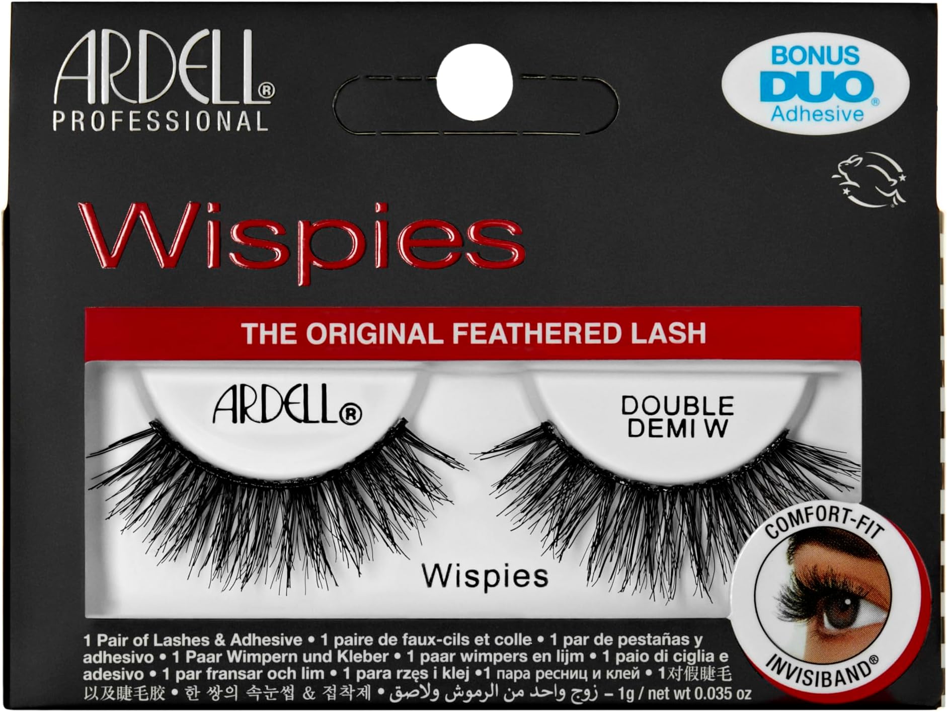 Double Demi Wispies False Eyelashes, Duo Adhesive Included, Full Volume Medium Length, Vegan Friendly, 1 Pair (Pack of 1)