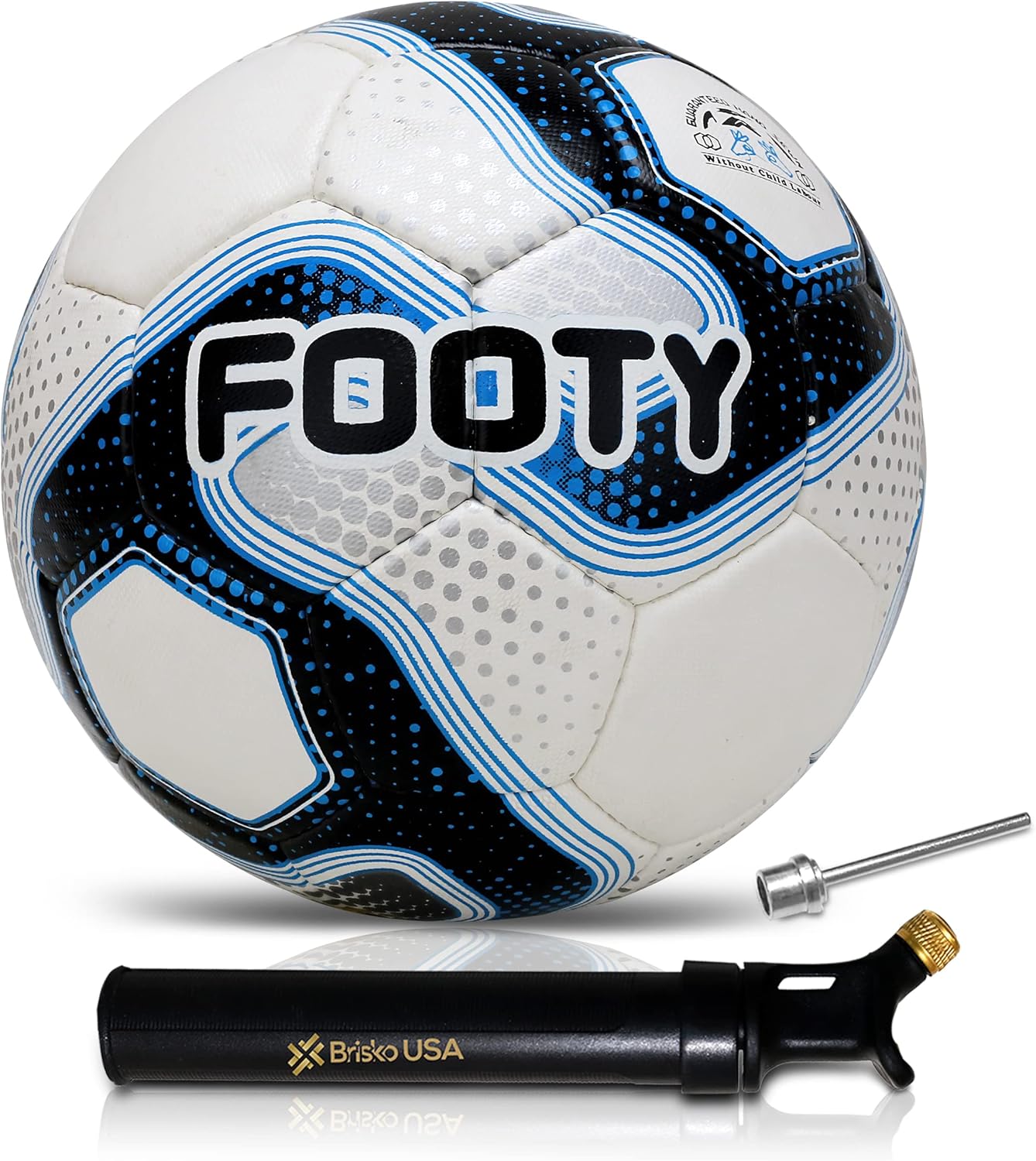 Footy - Size 5 Leather Soccer Ball with Pump - Professional Youth Training Ball