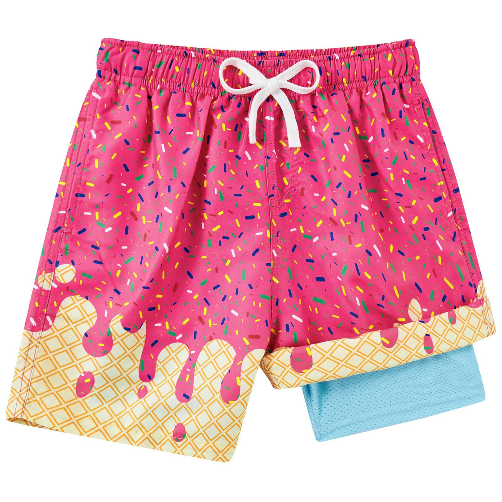 kids4ever Badehose für Jungen mit Kompression Liner 2 in 1 Atmungsaktiv Badeshorts 3D Druck Boardshorts Elastisch Verstellbar Tunnelzug Strandhose mit Taschen 7-16 Jahre