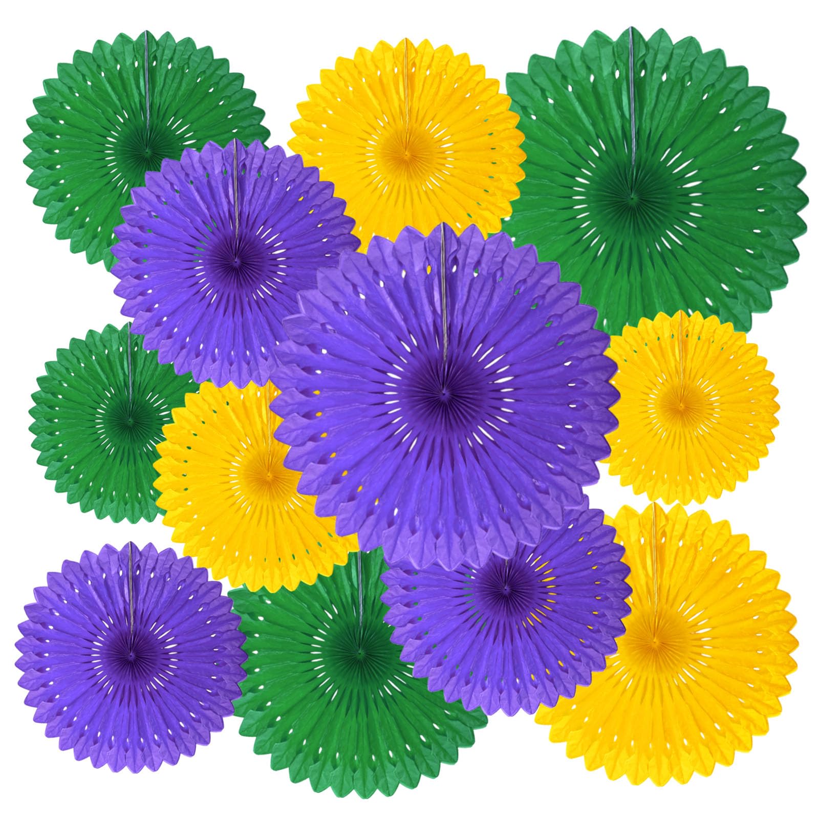 18 Pcs Mardi Gras Hanging Paper Fan, Hanging Honeycomb Round Paper Fans for Weddings, Birthdays, Christmas, Baby Showers, Classroom, Events Ceiling Party Supplies Decorations