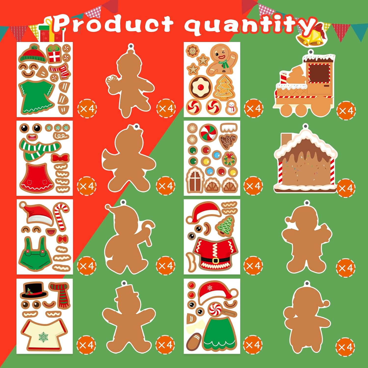 Christmas Gingerbread Man Craft Kit for Kids, Make a Gingerbread House Hanging Ornament Sticker Kit, Christmas Party Favor Home Classroom Activity(24 Sets) - Image 5
