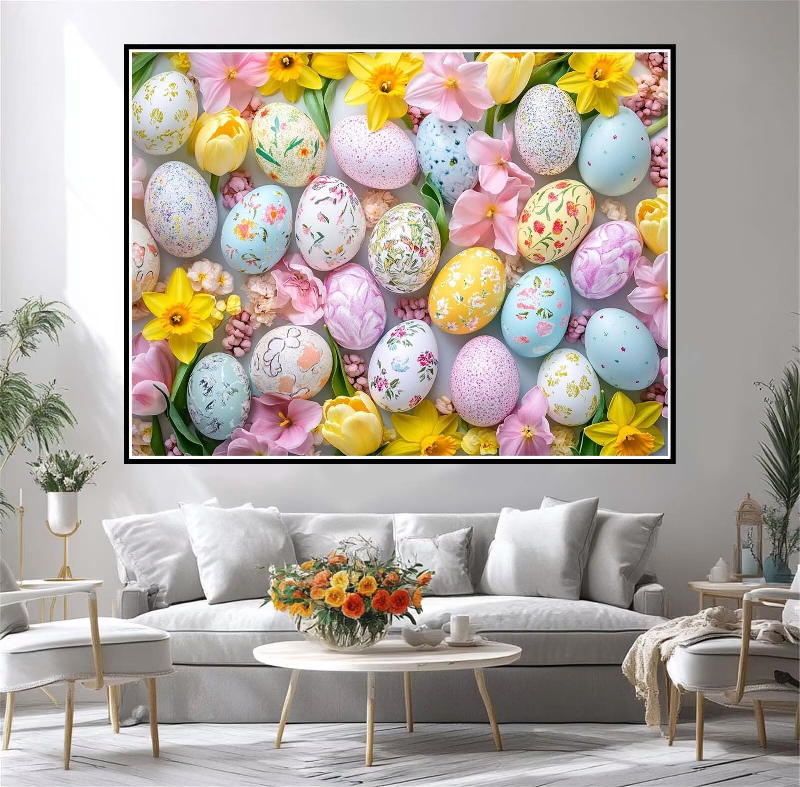 Malowanie według numerów Wielkanoc Obraz według numerów Dorośli Pisanki, Rękodzieło Dzieci 10 Lat Obraz olejny na płótnie przez dorosłych, Home Decor 90x120cm Bezramowe y-524