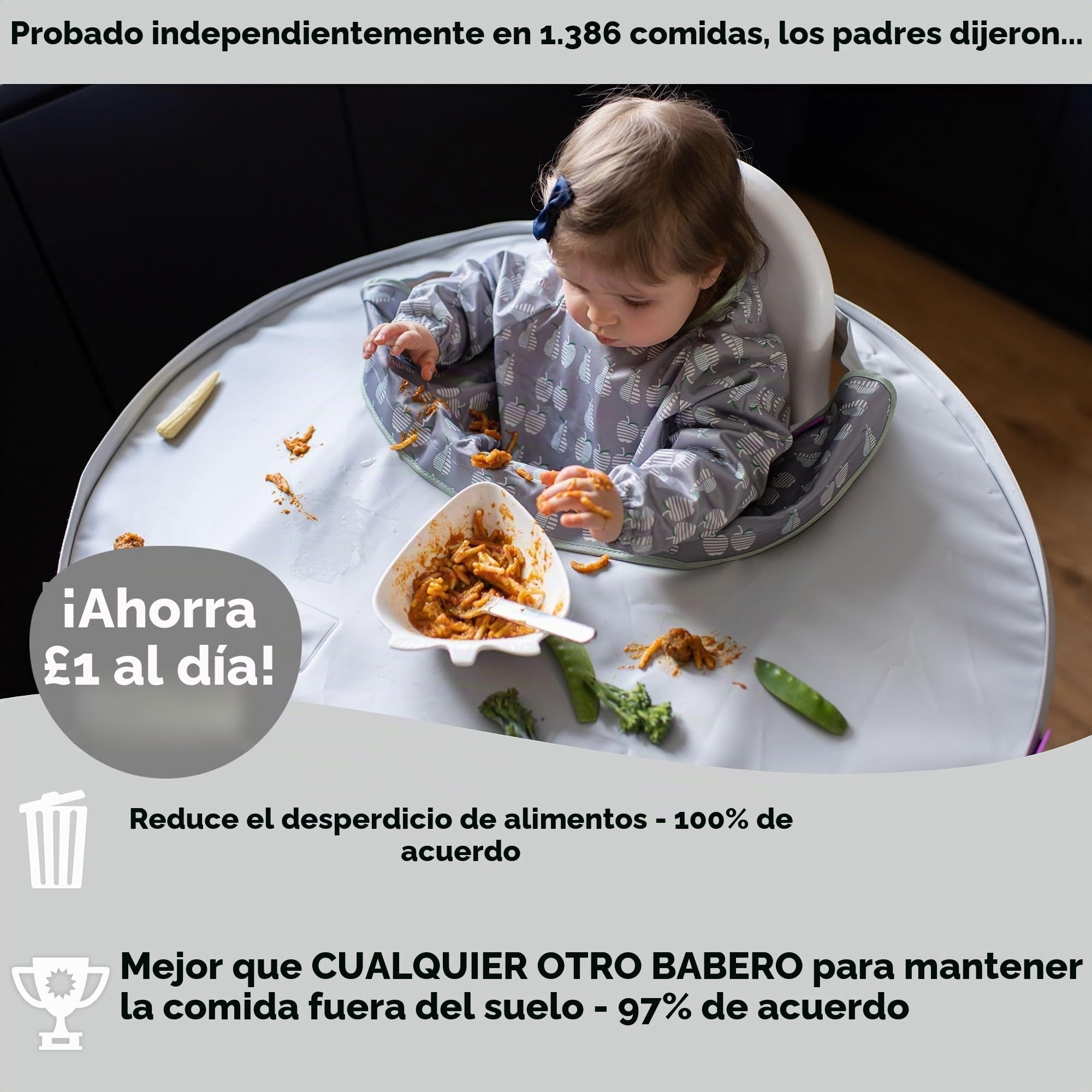 Tidy Tot Combo Babero Destete y Kit de Bandeja- Bandeja 3 baberos/capa con mangas ¡El babero de Baby Led Weaning Esencial! Perfecto para jugar sin manchas y para el destete