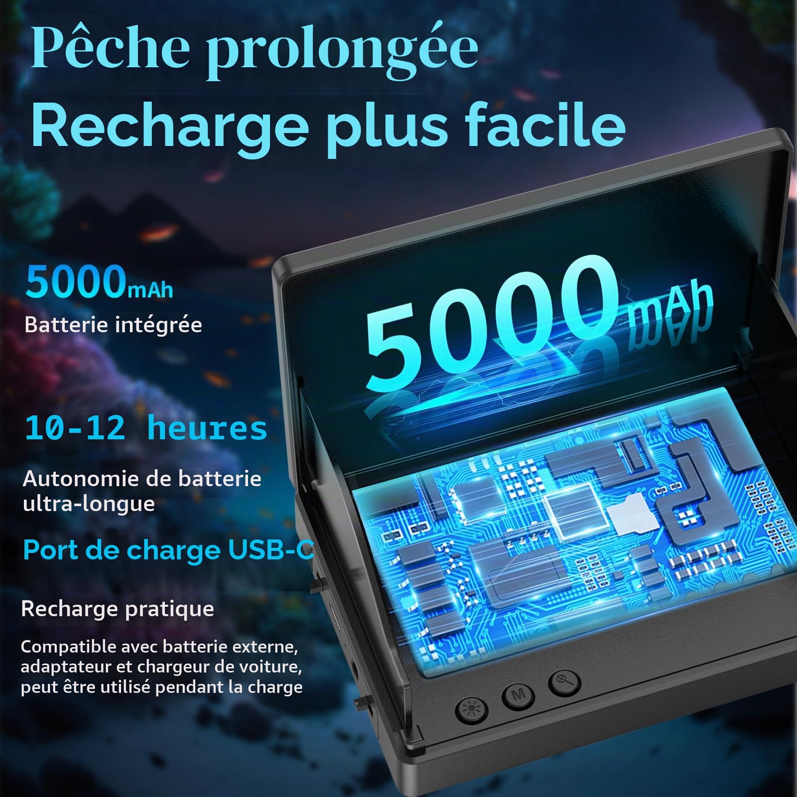 Sondeur de pêche HD 1080p avec écran LCD de 4,3", câble étanche IP68 de 15 m et 6 lumières de vision nocturne infrarouge, caméra sous-marine portable pour la pêche sur glace, en lac, en