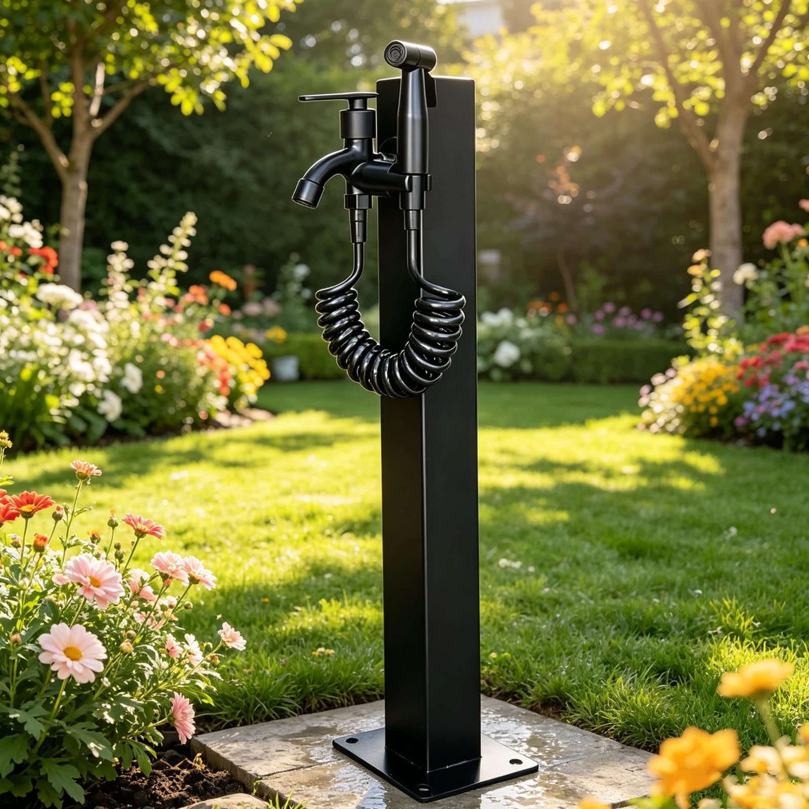 Fontana Da Giardino Con Rubinetto E Base,Fontana Da Giardino Stile Moderno,Generico Colonna D'acqua Verticale Da Giardino, In Metallo Completa Di Impianto E Rubinetto,Per Esterno