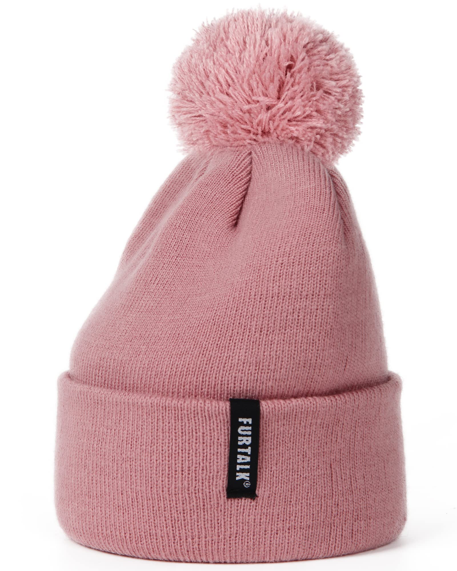 FURTALK Toddler Winter Hat Baby Boys Girls Pom Pom Beanie Hat Double Layer Kids Knit Winter Pom Hats (Rose Red)