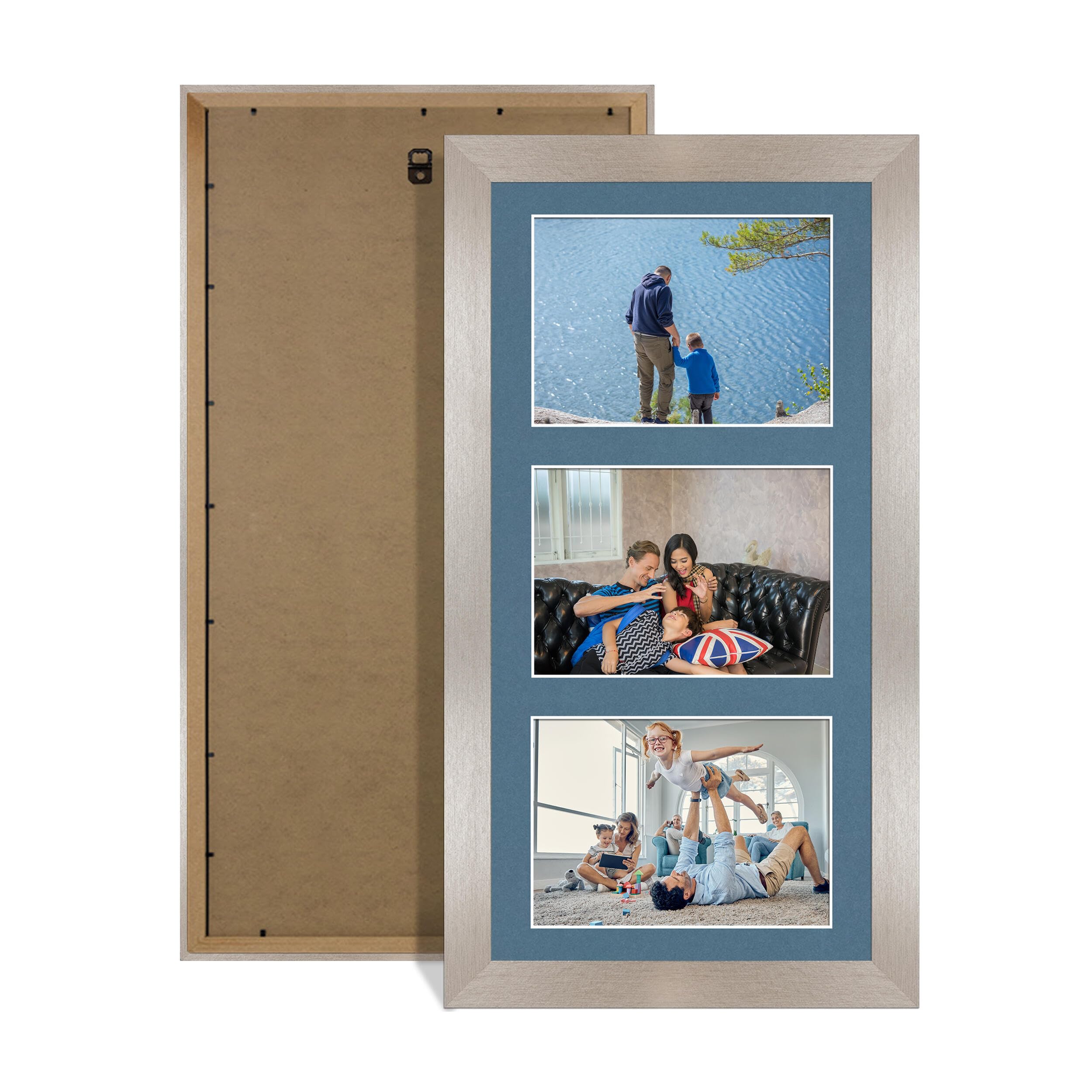 Alison Kingsgate Aluminium 40x20cm Photo frames for multiple pictures -3 Apertures Collage Frame with Pompadour Mount - Holds (3x) 6x4 Photos - Engineered Wood & Perspex