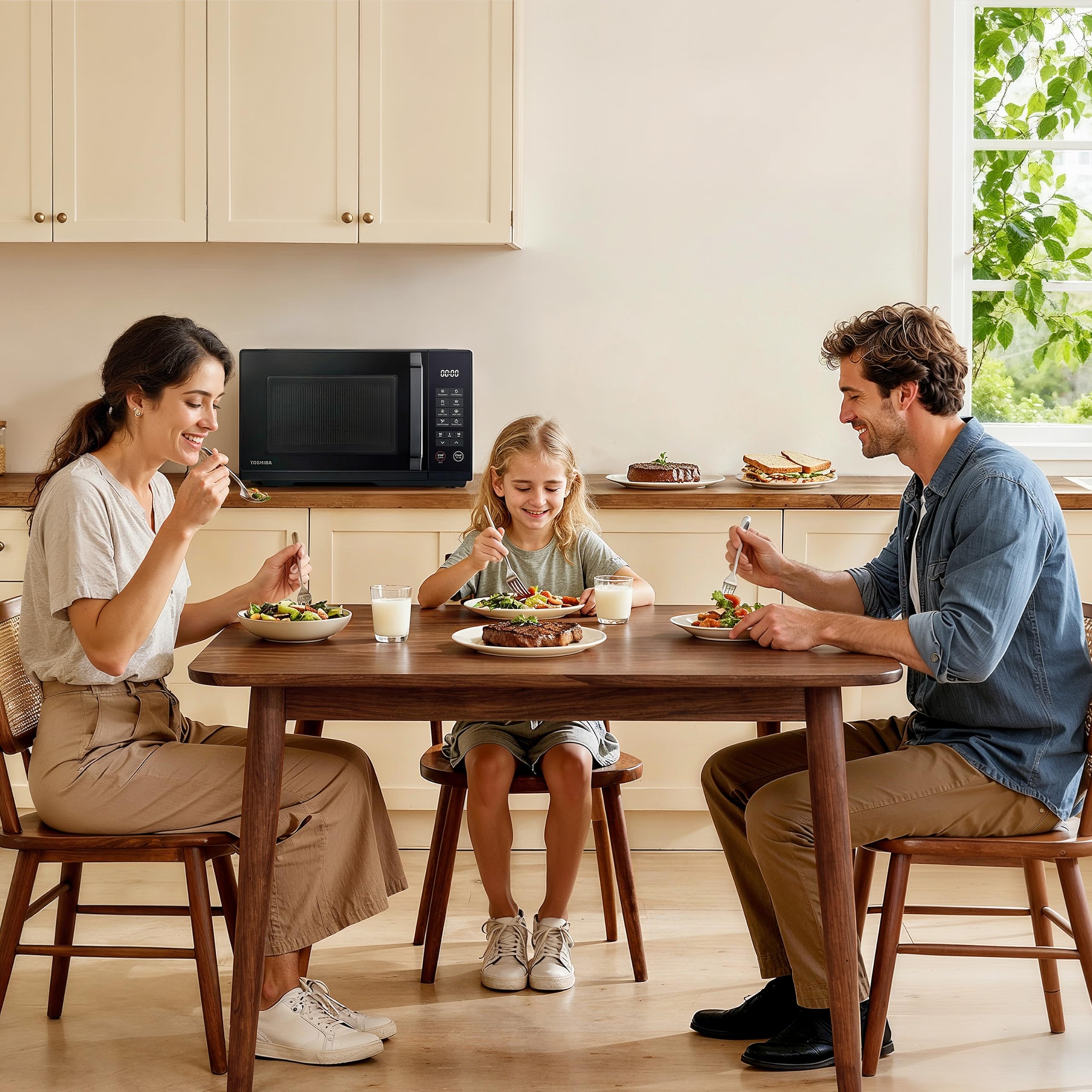 Toshiba Four micro-ondes Posable MW3-EG23PE(BK) avec grill, 23 L, 800 W, grill 1000 W,10 niveaux de puissance, fonction Chef Defrost, menu automatique, facile à nettoyer, noire