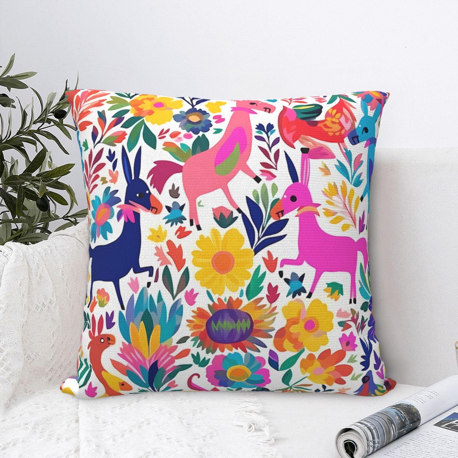 FodPand Luxury Velvet Throw Pillow Covers 20"x20" Super Soft Decorative Pillow Cases - Mexican Otomi Animals Pillowcases Modern Lumbar Cushion Cases for Couch Sofa Bed Pillow Shams