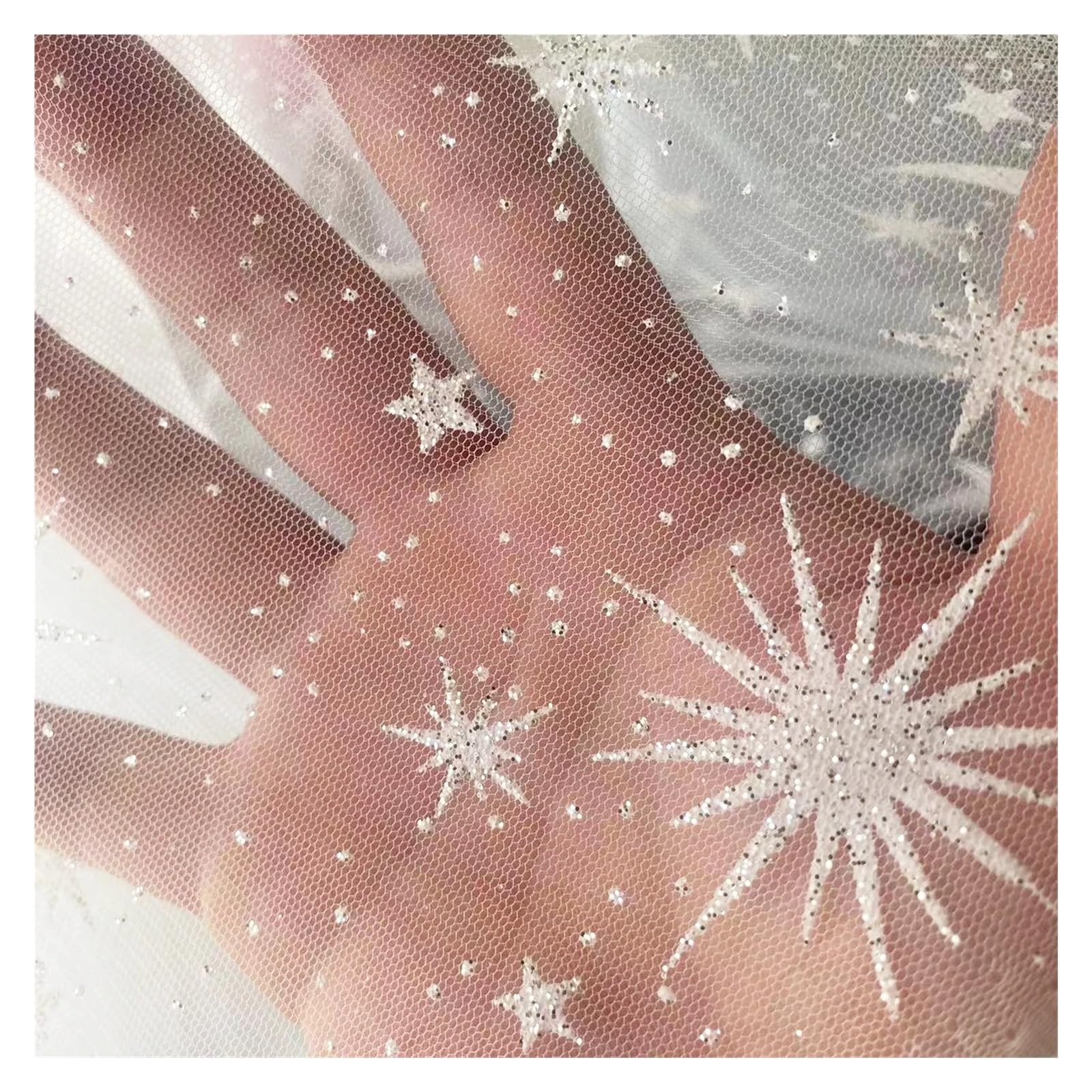 Tessuto per abito da sposa con stelle scintillanti e luna, morbido tulle bianco, sfondo fotografico, velo in tessuto per abiti da sposa, materiale fai da te (150 cm x 200 cm)