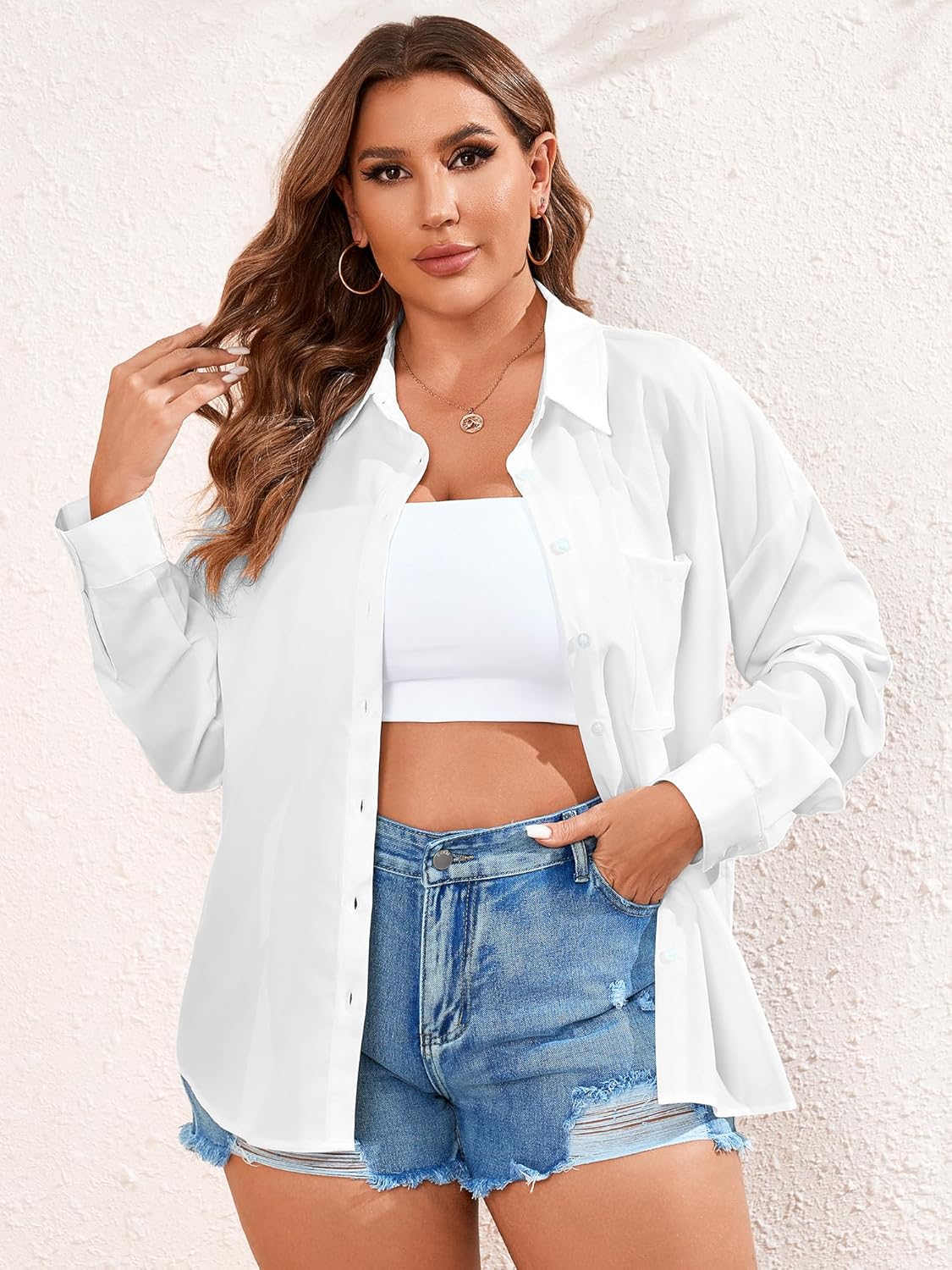 TAKEYAL Women's Plus Size Button Down Shirts Long Sleeve Polo Blouses Fall Business Casual Tops with Pocket - Image 2