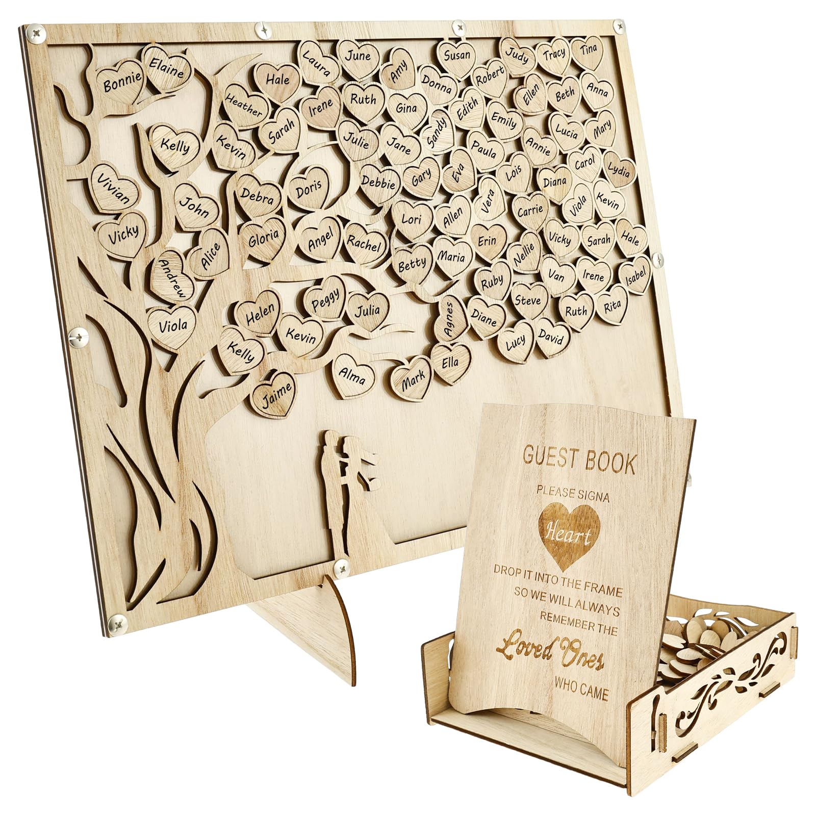 Libro degli ospiti per matrimonio alternativo personalizzato libro degli ospiti per ricevimento di nozze pratico set di libro degli ospiti di nozze con scatola di carta cuori in legno per