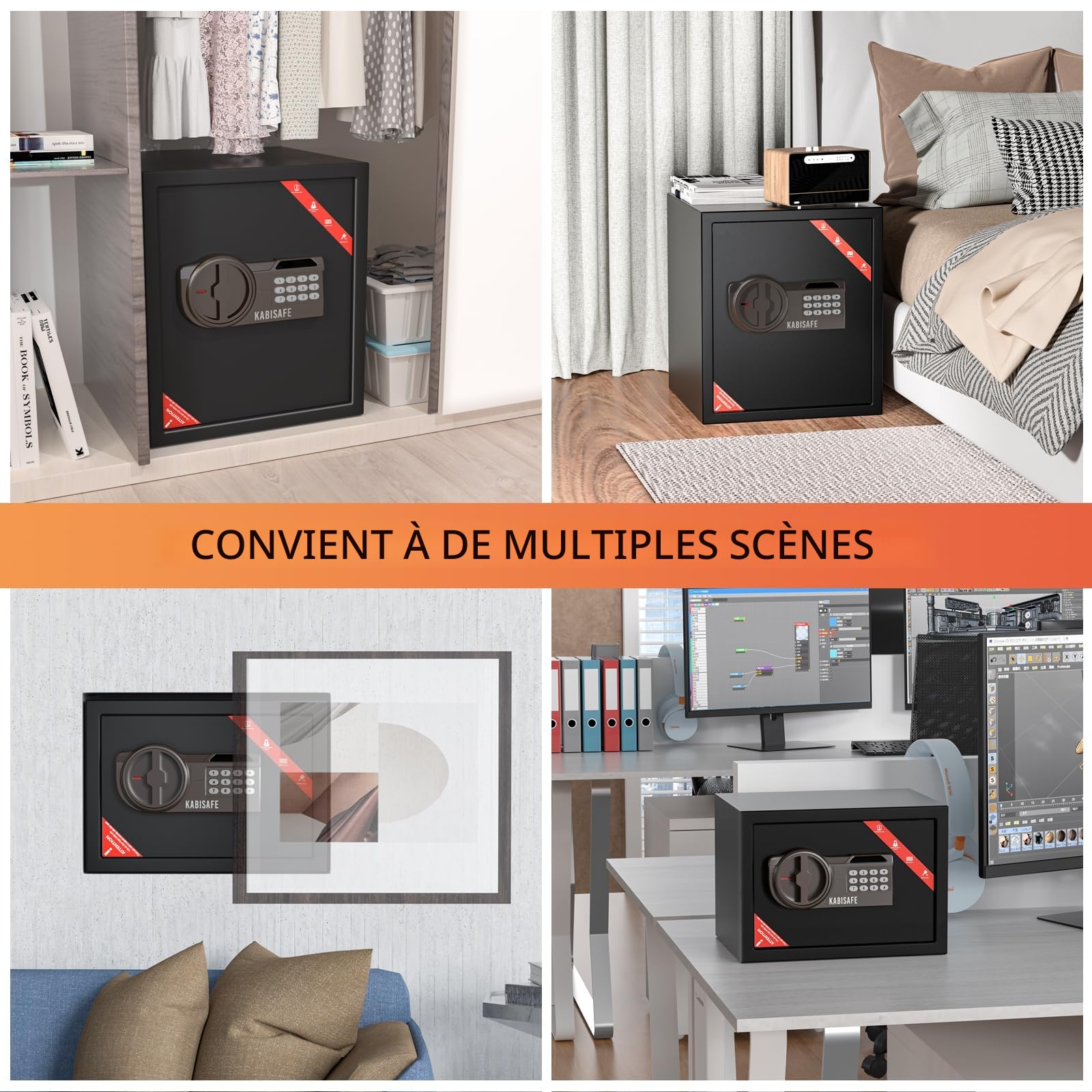 Coffre-fort à code numérique avec alarme et serrure à clé, coffre sécurisé pour maison avec étagère amovible pour bijoux, argent liquide et documents