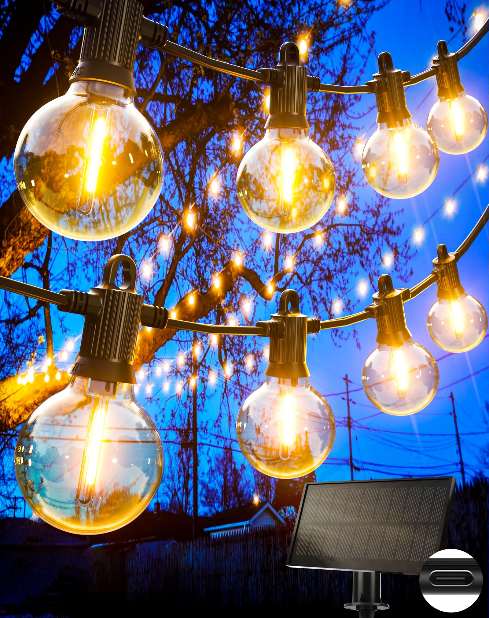 Luci Solari Esterno 12M - Catena Luminosa Ricaricabile Con Telecomando, 8 Modalità, IP65 Impermeabile - Foto 4