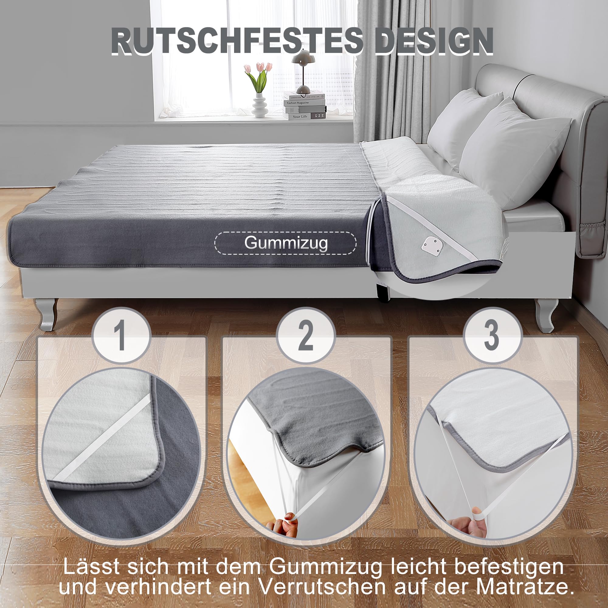 Doppelsteuerung 2-Zonen Wärmeunterbett 180x200cm: Heizdecke mit Überhitzungsschutz+Auto-Abschaltung 5 Temperaturstufen waschmaschinenfest (Controller abnehmbar) – Zum Vorwärmen unter Laken