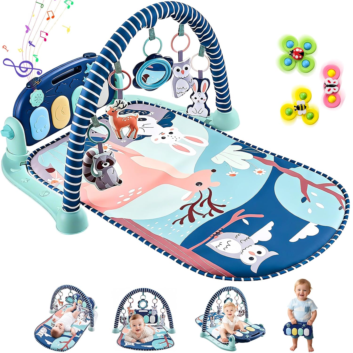 Joryuek Baby Play Gym & Piano Mat with Music, Tummy Time Activity Mat, Sensory Toys for Infant Toddler 0-12 Months
