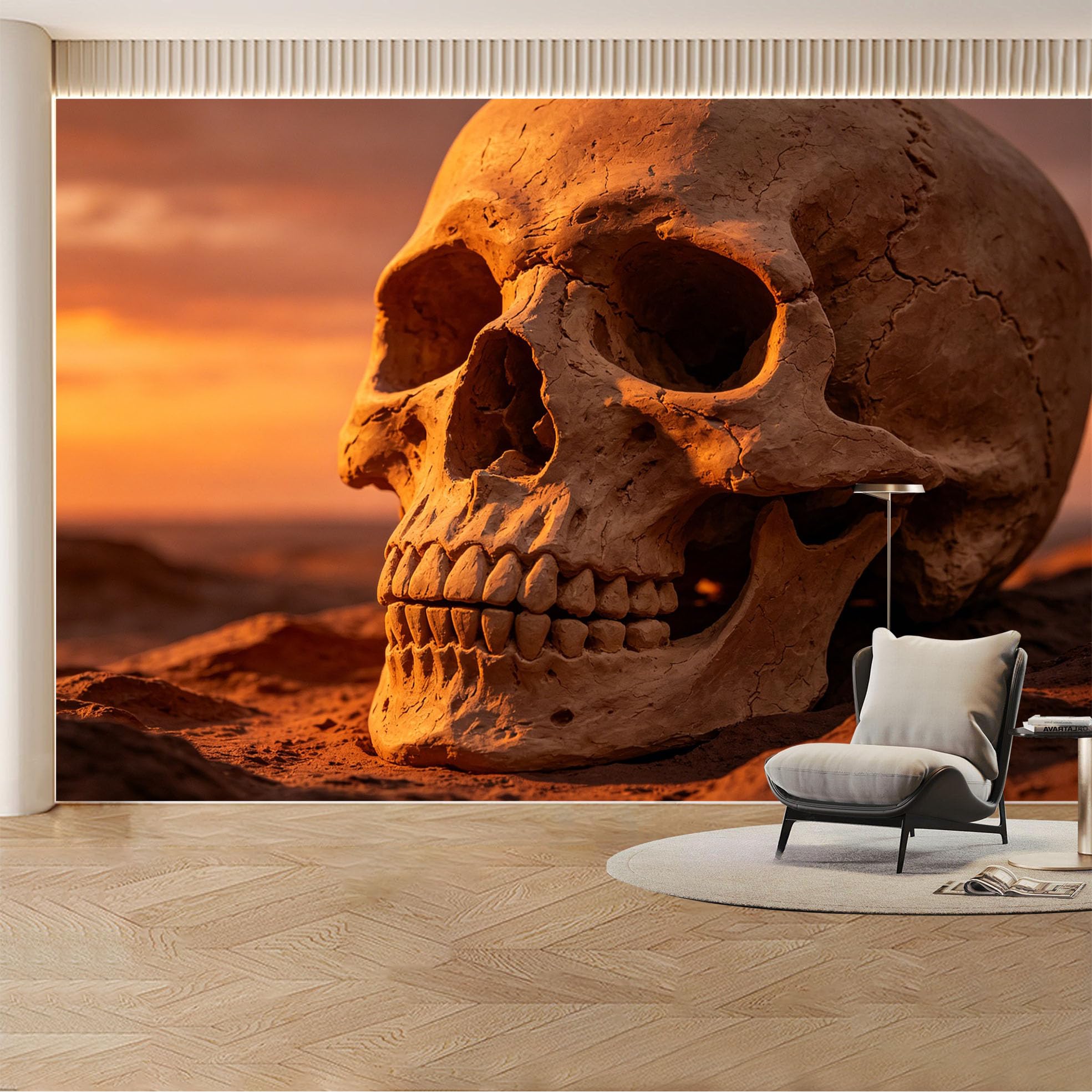 Custom Wall Mural Wallpaper Skull Art Landscape Modern 3D Effect Wall Decor Vintage Sunset Removable SelfAdhesive Large Photo for Living Room， Bedroom， Office