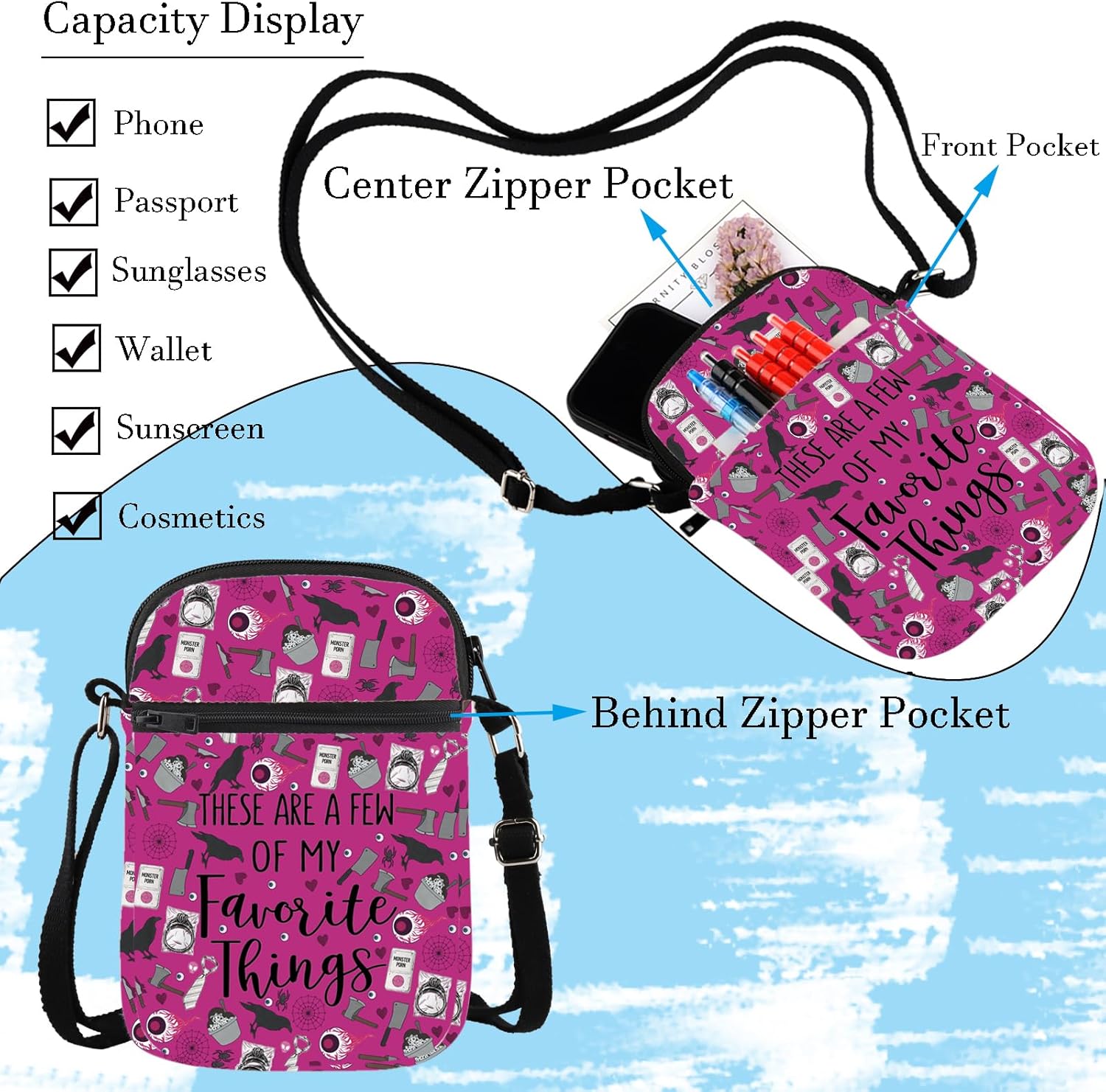 WCGXKO Book Merch Black Bird Messenger Bag Book Lover Zipper Crossbody Purses Bag Book Reader Gift - Image 5