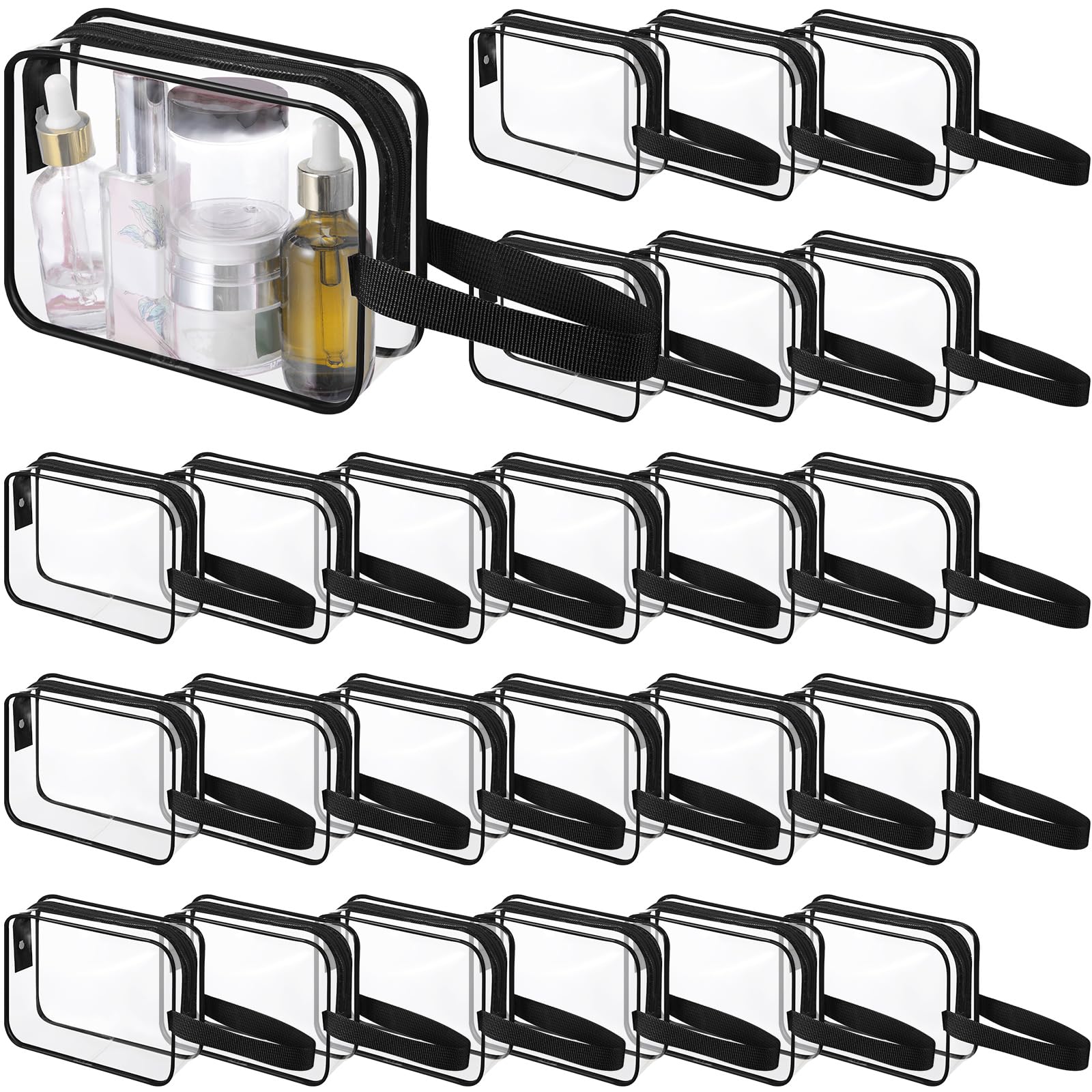 Silkfly Clear Toiletry Bag PVC Travel Cosmetic Bag with Handle Strap Makeup Pouch with Zipper Summer Vacation Salon Graduation Gift End of the Year